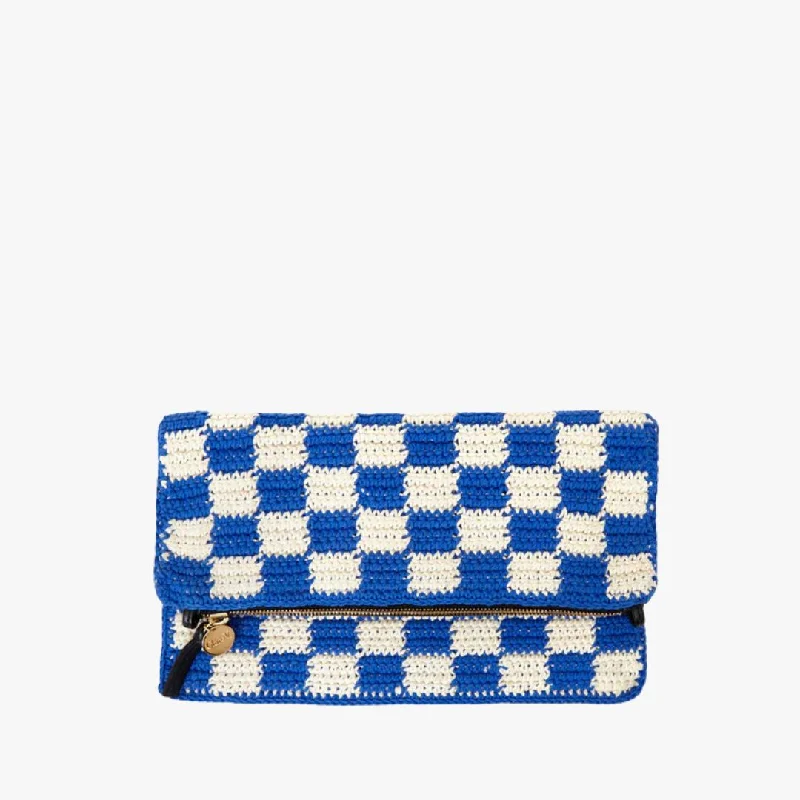 Foldover Clutch With Tabs (Cobalt + Cream Crochet Checker)