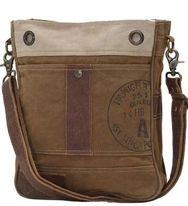 Myra Bag Stamped A Upcycled Canvas Shoulder Bag