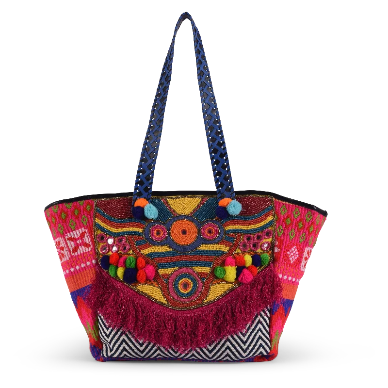 Naina Emebellished Tote - Hot Pink / Multi