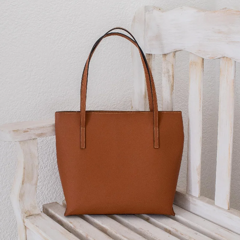 Sublime Elegance in Spice Bonded Leather Shoulder Bag in Solid Spice from El Salvador