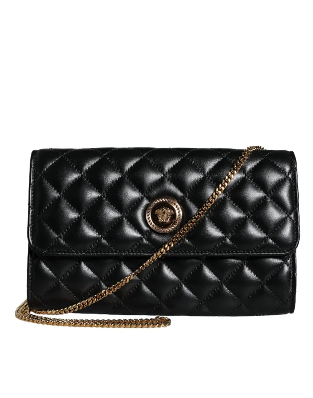 Versace Black Quilted Nappa Leather Crossbody Shoulder Bag