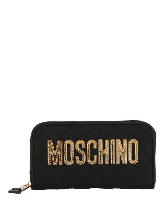 Moschino Womens Quilted Logo Zip-Around Wallet