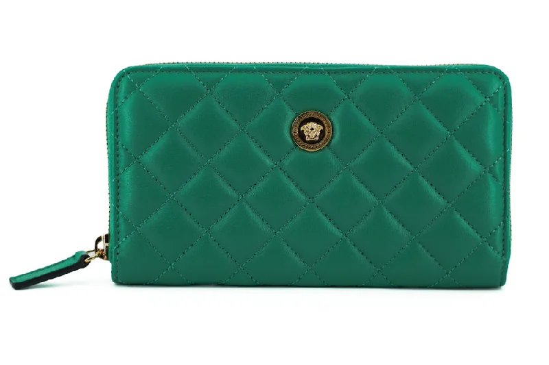 Versace Elegant Quilted Leather Zip Women's Wallet