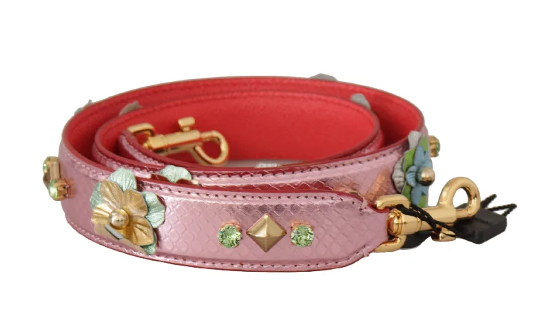 Dolce & Gabbana Elegant Metallic Pink Leather Shoulder Women's Strap