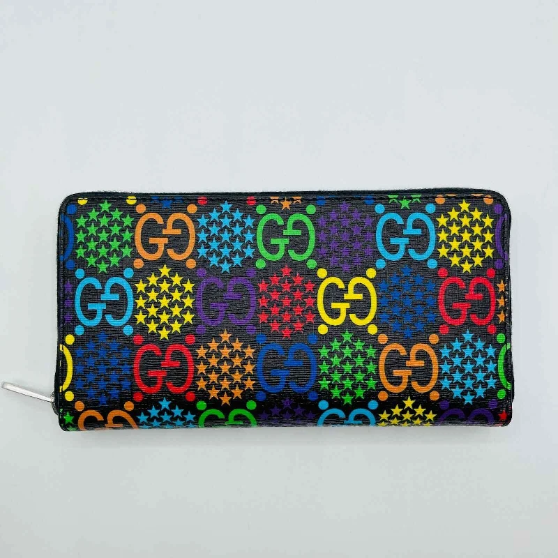 Gucci Unisex Black/Rainbow Supreme GG Leather Psychedelic Zip Around Wallet