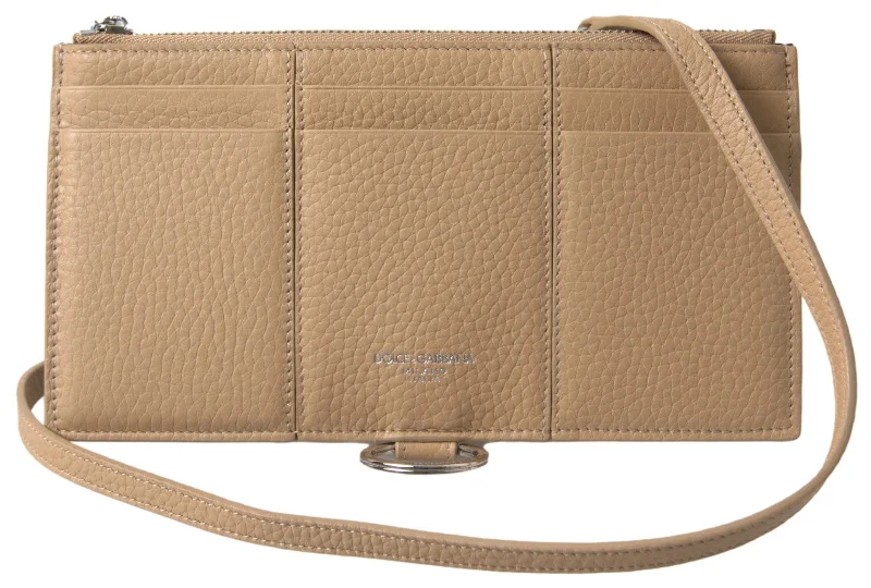 Dolce & Gabbana Elegant Beige Leather Wallet with Detachable Women's Strap