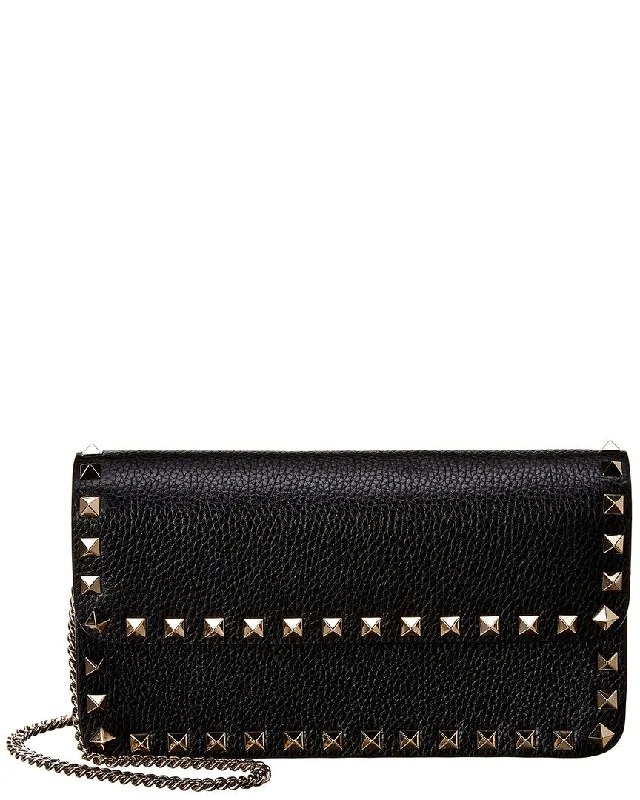 Valentino Rockstud Grainy Leather Wallet On Chain