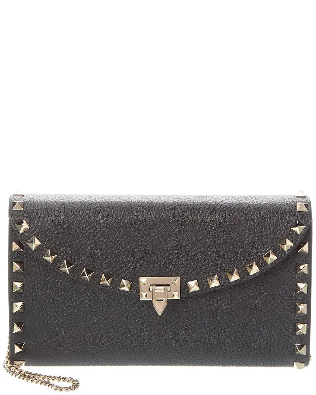 Valentino Rockstud Grainy Leather Wallet On Chain