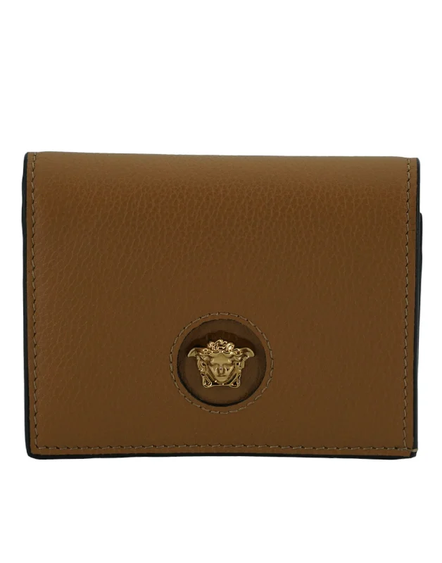 Versace Elegant Compact Leather Wallet in Women's Brown