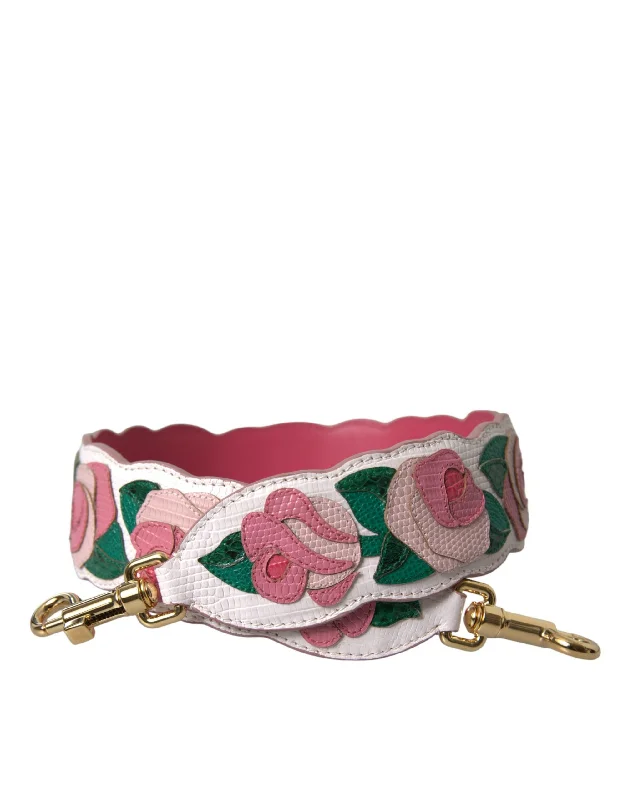 Dolce & Gabbana White Floral Leather Accessory Shoulder Women's Strap