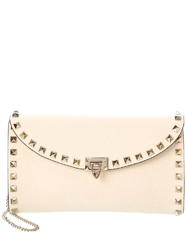 Valentino Rockstud Grainy Leather Wallet On Chain