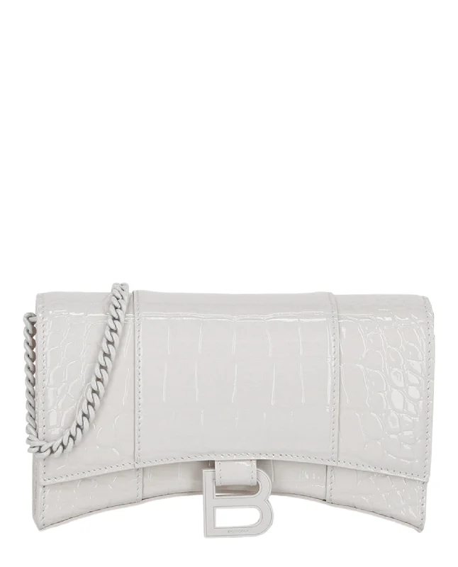 Balenciaga Womens Croc Embossed Hourglass Wallet On Chain