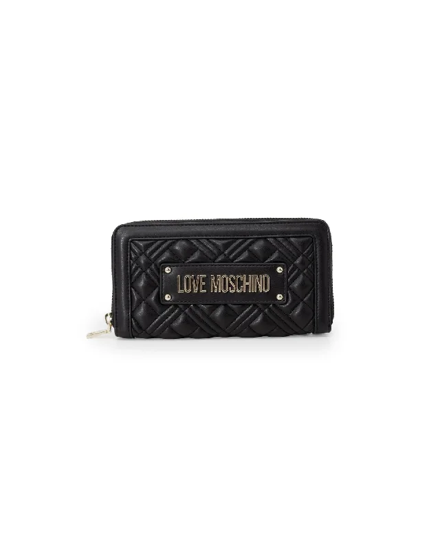 Love Moschino  Quilted Zip Around Wallet for Women  Black