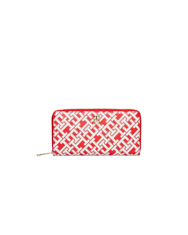 Tommy Hilfiger  Womens Red Geometric Print Zipper Wallet