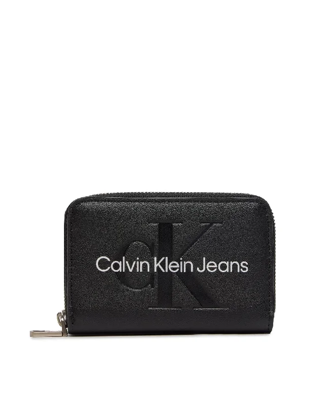 Calvin Klein Jeans Black Printed Zip Wallet in Polyurethane Material