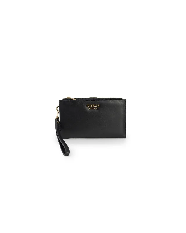 Guess Plain Black Zippered Polyurethane Wallet