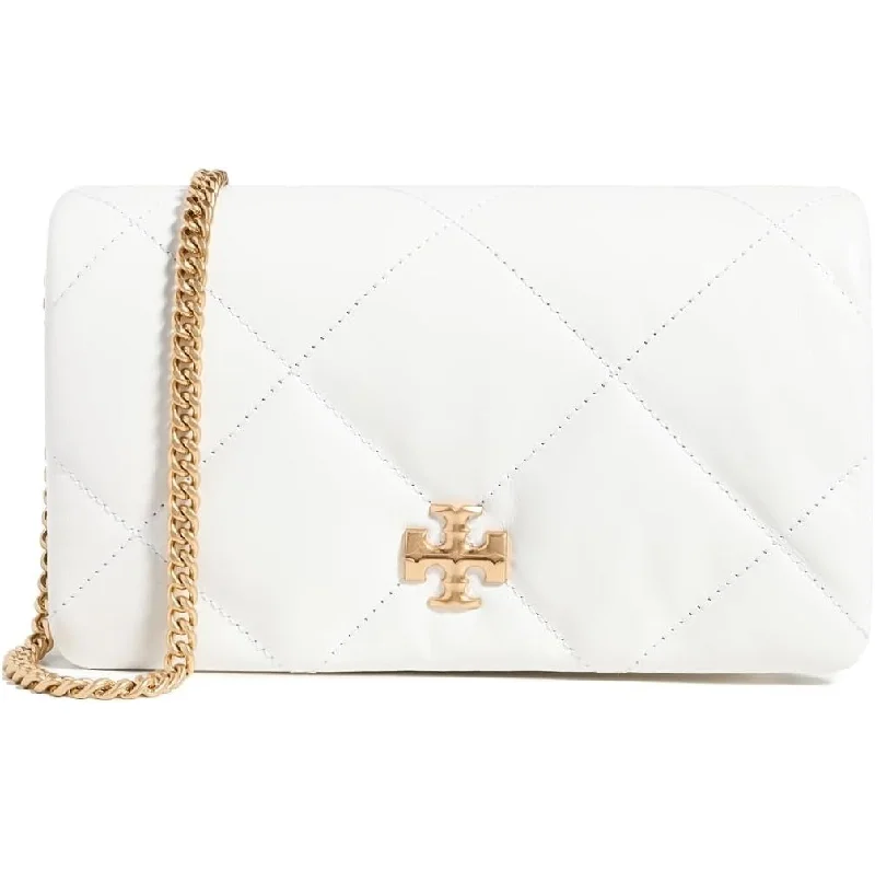 Tory Burch Women's Kira Diamond Quilt Chain Wallet, Blanc