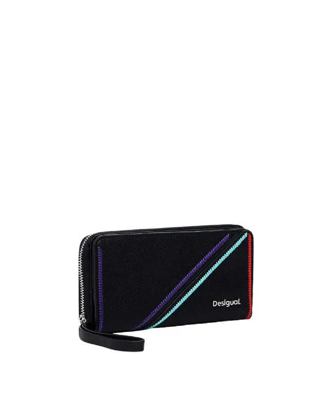 Desigual  Women's Black PU Leather Wallet with Colorful Stripes