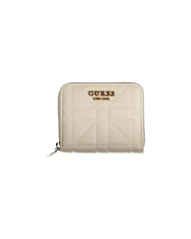 Guess Jeans Guess Womens Quilted Mini Zip Around Wallet Ivory