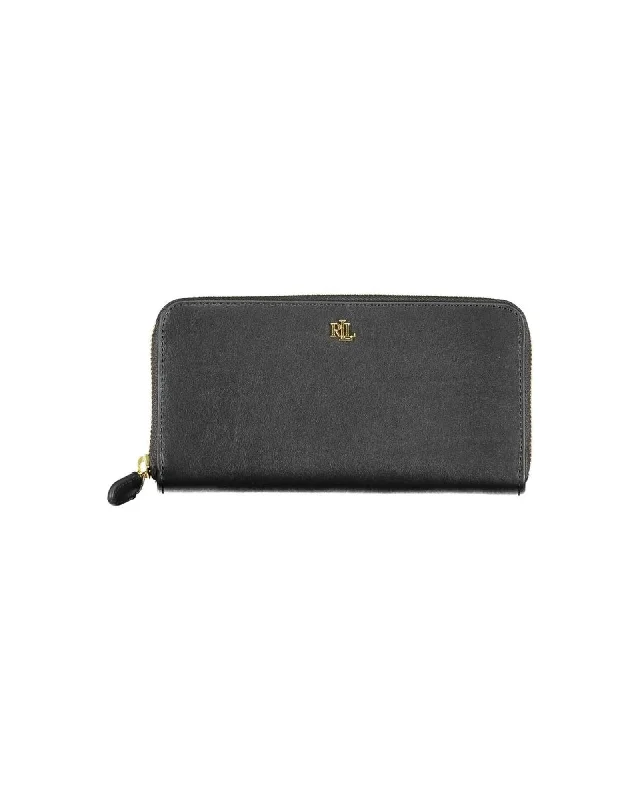 Ralph Lauren Lauren  Womens Zip Around Wallet Black Leather