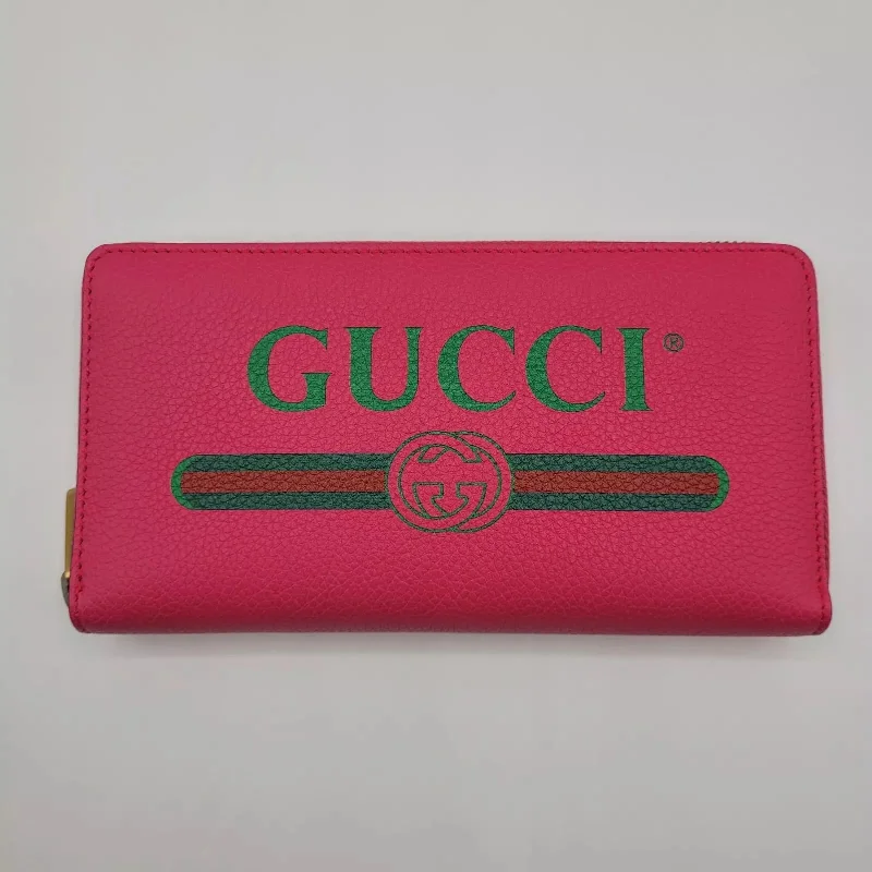 Gucci Pink Leather GRG Logo Print Long Continental Zip Around Wallet