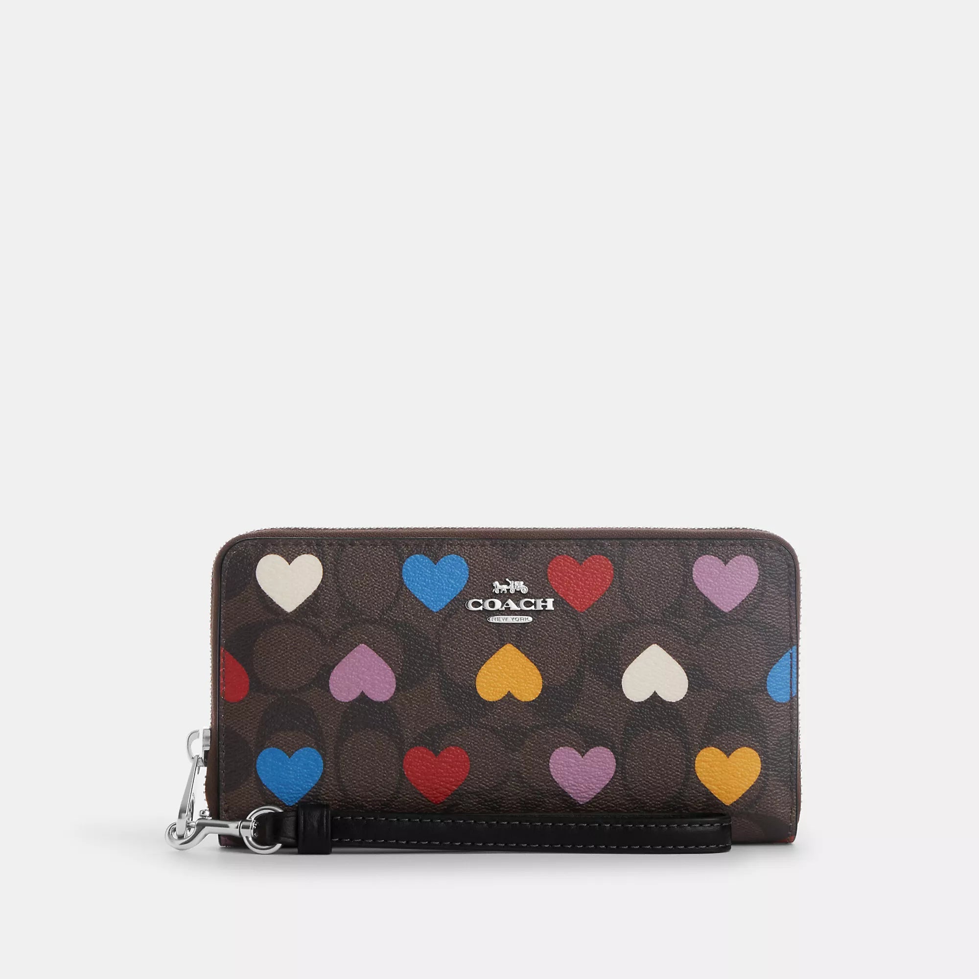 Coach Outlet Long Zip Around Wallet In Signature Canvas With Heart Print