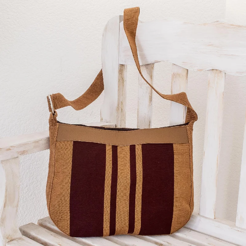 Half Moon Striped Cotton Shoulder Bag