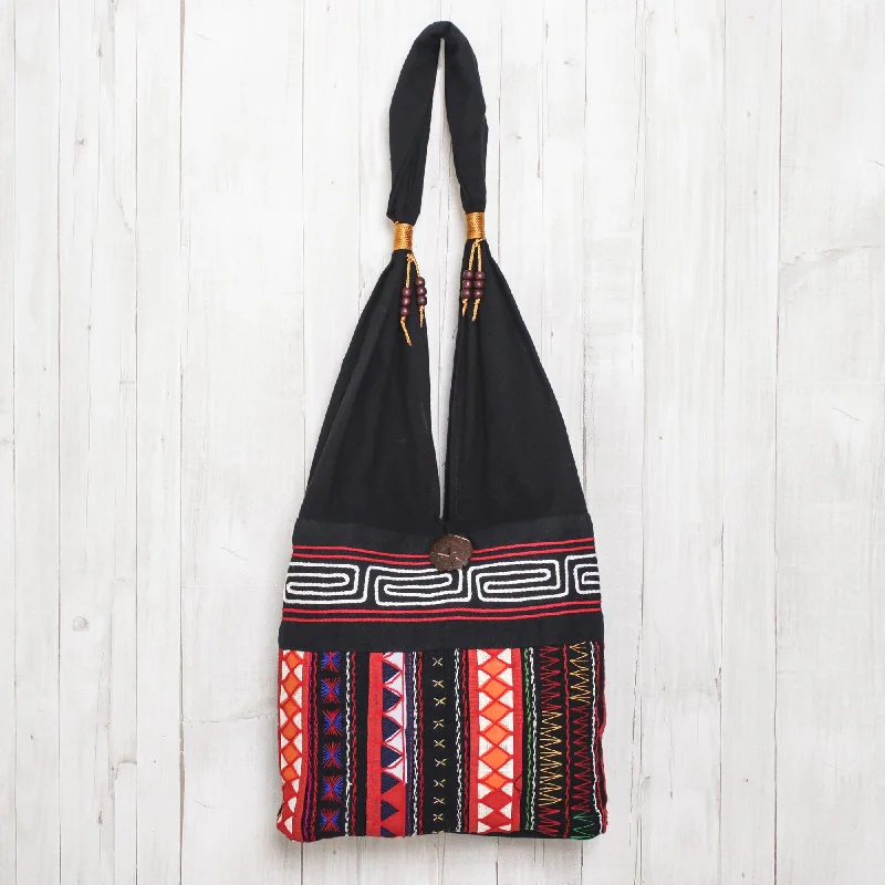 Ideal Thai Thai Multicolored Cotton Shoulder Bag with Geometric Motif