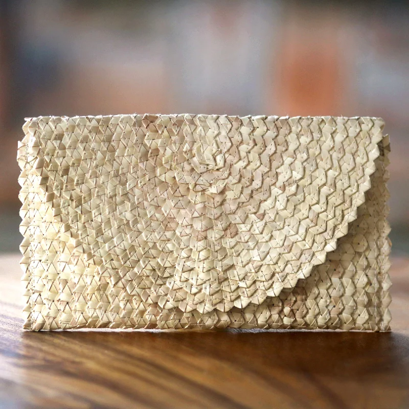 Ivory Trance Palm Leaf Clutch Handbag