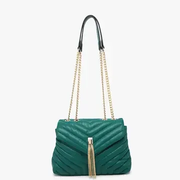 Thea Forest Green Chevron Pattern Padded Crossbody