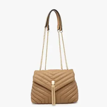 Thea Sand Chevron Pattern Padded Crossbody