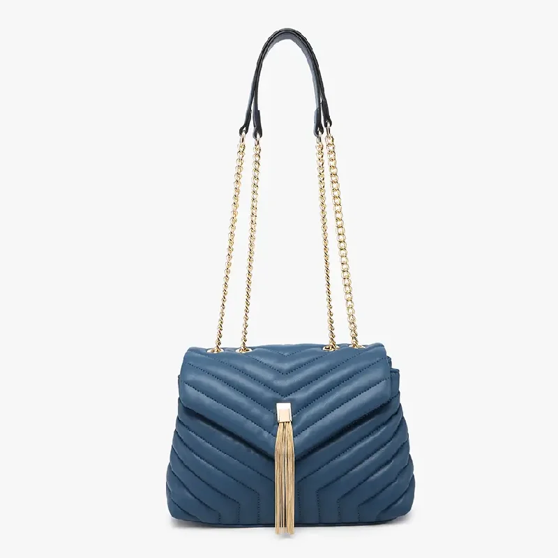 Thea Steel Blue Chevron Pattern Padded Crossbody