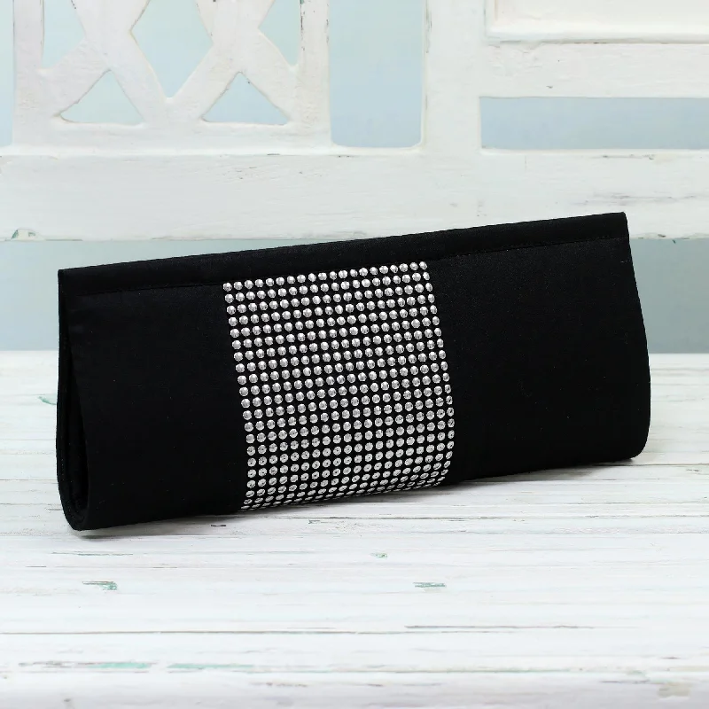 Moonlight Sparkle Black and Silver Evening Clutch Handbag from India