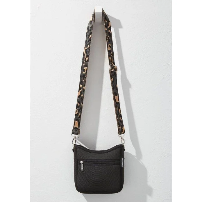 Black Croc-embossed Mini Messenger Crossbody Bag