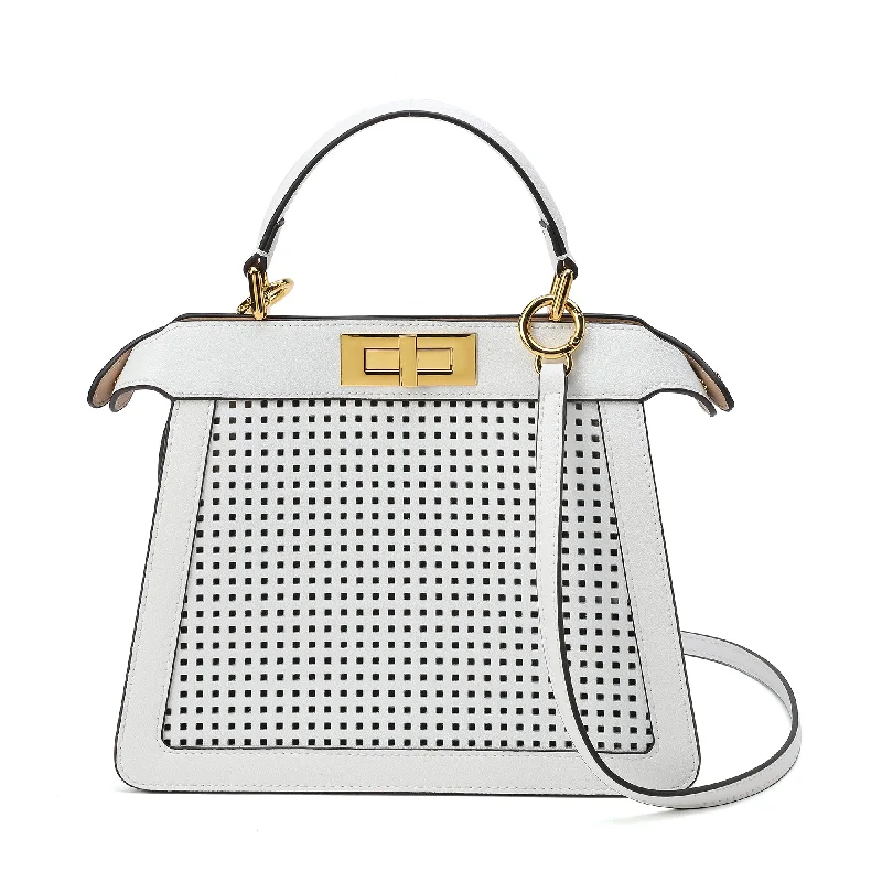 Perforated Smooth Leather Top-Handle Bag