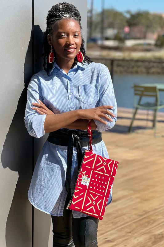 Red and Gold Mud Cloth Wristlet