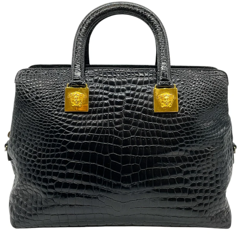 Versace Vintage 1990's Black Croc Embossed Satchel