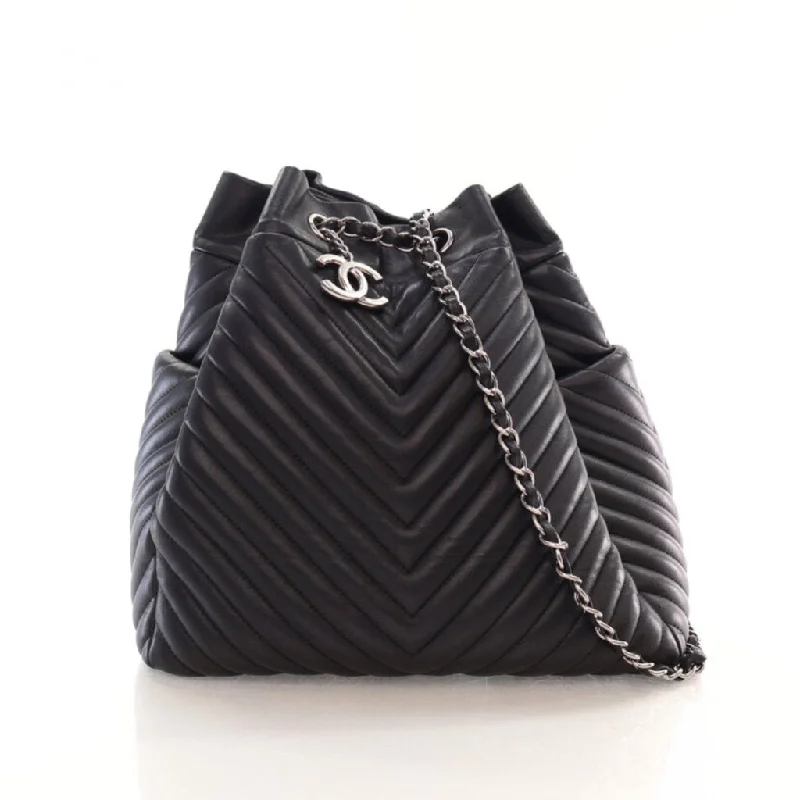 Chanel Chevron Urban Spirit Bucket Bag Black Calfskin