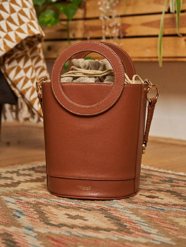 Gaia Round Handle Vegan Leather Handbag | Chestnut