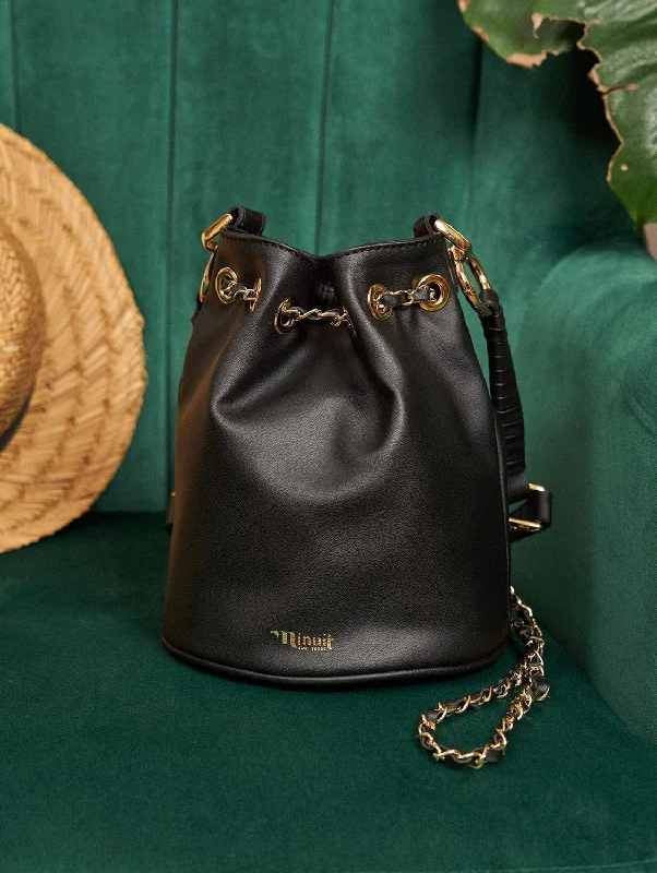 Hera Grape Leather Vegan Bucket Bag | Black